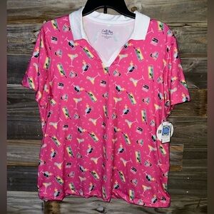 Coral Bay- NWT- women’s golf shirt- Large- pink with cocktail print